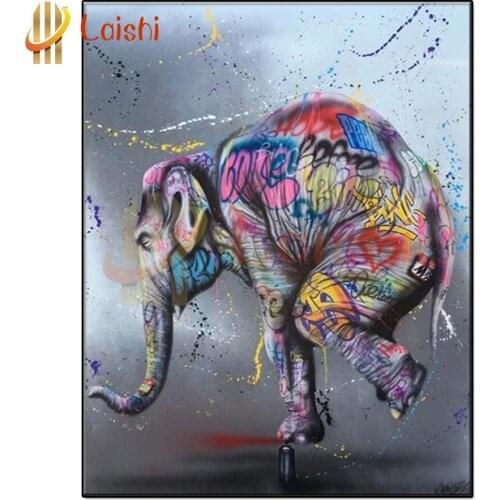 Diamond Painting Creativity, graffiti, elephant standing on one foot Full Square Round Drill Embroidery gift Home Decor mosaic