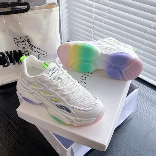 Daddy Shoes Womens Summer 2021 New Breathable Casual Versatile Super Fire Jelly Thick-soled Color Sports Shoes Chunky Sneakers
