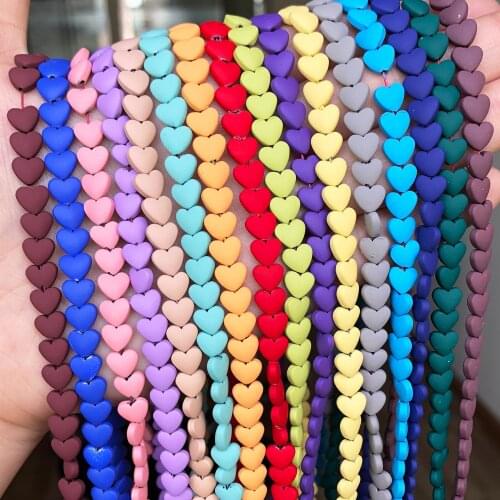 Love Heart Matte Multicolor Hematite Stone Natural Rubber Loose Round Spacer Beads For Jewelry DIY Making Bracelet Accessories