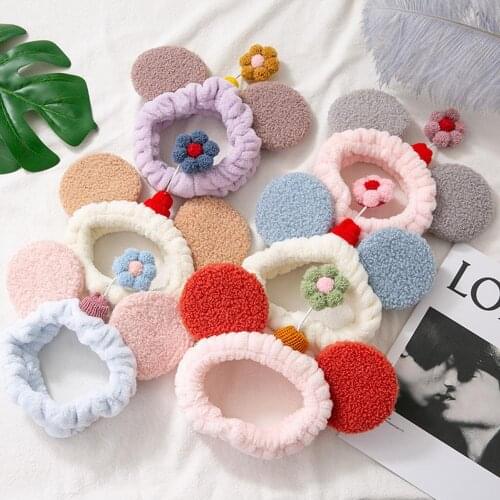 Cute Cartoon Plush Mickey Ear Hair Band Women Girl Face Wash Little Flower Wash Hair Hoop Hair Accessories Suitable for Makeup