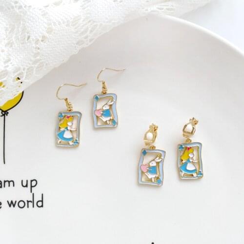 Fairy Tales Cute kawaii White Rabbit Children Clip Earring Without Piercing Cartoon Alice in Wonderland Kid Fairy Clip Earring