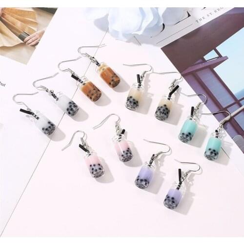 Cute Pearl Milk Tea Drop Earrings for Women Simple Multicolor Drink Bottle Resin Earrings Korean Trend Jewelry Fun Girl Gift