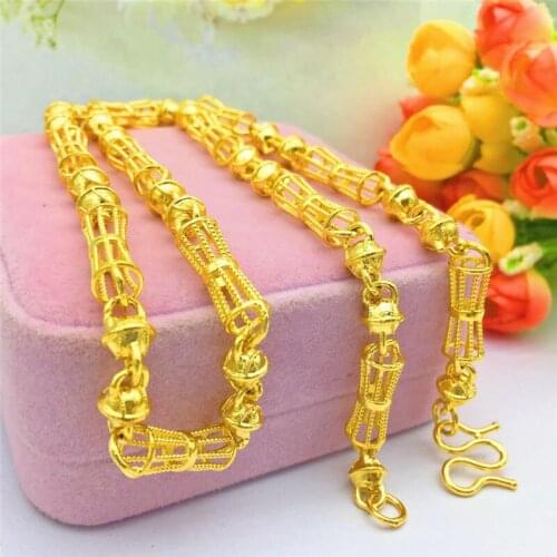 Fashion Luxury 14k Gold Necklace Charms Hollow Bamboo Chain Necklace for Mens Wedding Engagement Anniversary Jewelry Gifts Male