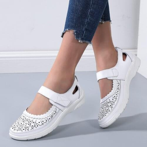 Fashion Hollow Summer Womens Shoes Genuine Leather Woman Loafers Cut outs Women Flats Breathable Light Female Shoe Plus Size 42