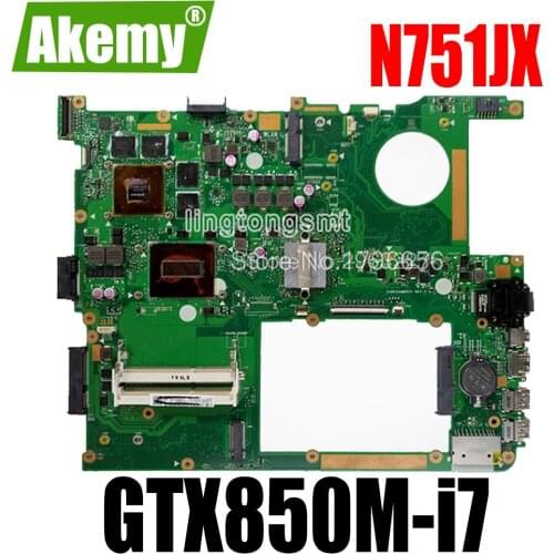 N751JX Laptop motherboard For Asus N751JX N751J N751 Test original mainboard I7-4710HQ GTX850M-4G EDP