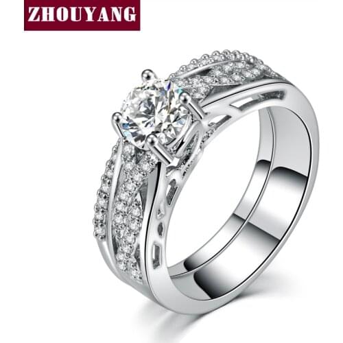 ZHOUYANG Silver Color Wedding Ring Set Engagement Cubic Zirconia Jewelry For Women with Austrian Crystal ZYR547