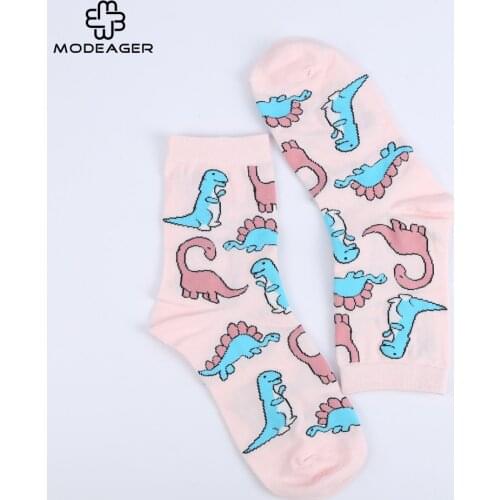 Modeager fashion casual Pink color Cute Animal Dinosaur Socks for Women Ladies Harajuku Funny Japan Kawaii Women Socks