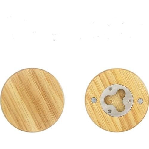 Latest Wooden Round Shape Bottle Opener Coaster Fridge Magnet Decoration Beer Opener With Your Logo LX4236