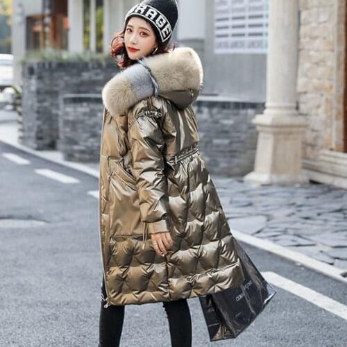 2020 New Female Fashion Parkas Winter Glossy Women Fox fur Long Coat Thicken Warm Hooded Down Jacket Windproof Waterproof Coats