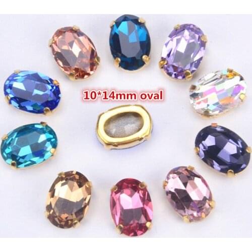Highest quality crystal rhinestone 10*14mm oval Sew On stones Flatback With gold claw setting Sewing Crystal button 20pcs/lot