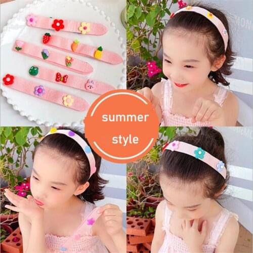 1Piece Girls Hair Accessories Cartoon Print Flower Plaid Strip Broken Bangs Post Headband Decorate Velcro Hairband Kids Headwear