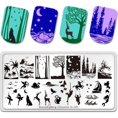 New Style Animal Tree Stamping Plates Scenery Image Stainless Steel Stencil Beautybigbang Silhouette XL-001 Nail Art Template