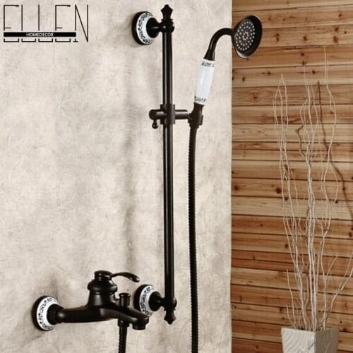 Vidric Bathtub Faucet with Sliding Bar Oil Rubble Bronze Bath Shower Faucet with Hand Shower Wall Mounted Rainfall Faucets EL87B