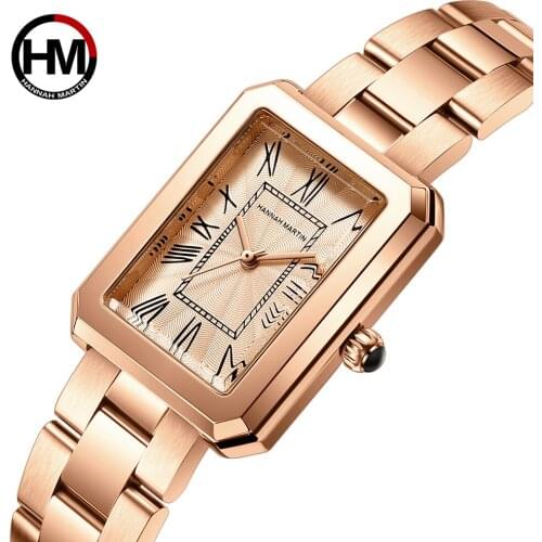 Japan 2035 Quartz MOV'T Simple Square Dial Women Watch Elegent Rose Gold Waterproof Quartz Wrist Watches Female Stainsteel Band