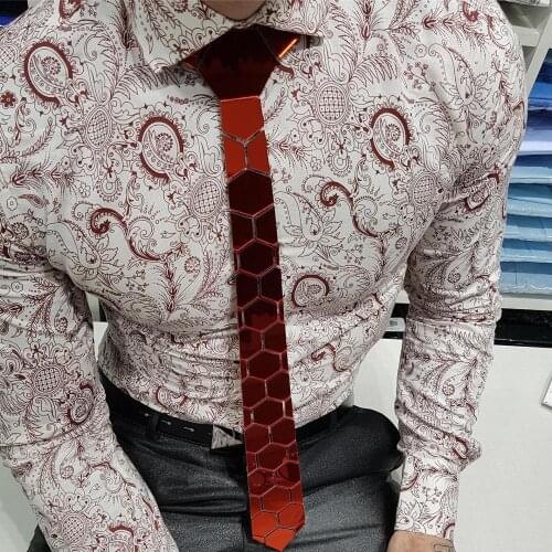 Handmade Ruby Mirror Women Neckties Classy Design Luxury Slim Hexagon Ties Cufflink Set Anniversary Gift Wedding Necklace