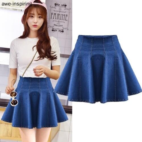 Plus Size Denim Skirt Sexy Pleated 2021 Korean Style Female Skirt School High Waist Tutu Mini Skirt Women Short Jeans Saia Jupe