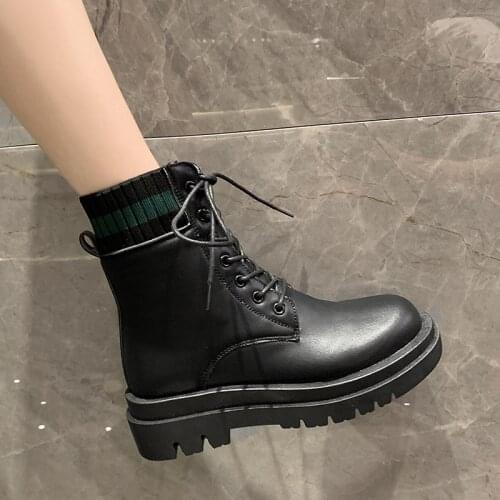 Lady Boots Shoes Luxury Designer Ankle Booties Women Ladies 2020 Fashion Round Toe Cross-tied Square Heel