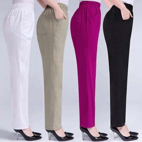 Summer Plus Size 5XL 6XL 7XL Women Trousers New Elastic Waist White Straight Pants Female Casual Pants