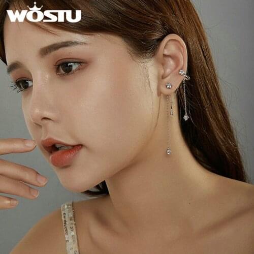 WOSTU Brilliant stars Jewelry 925 Sterling Silver Stud Earrings for Women Elegant Wedding Statement Jewelry Brincos DAE432