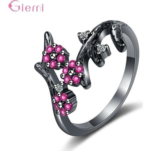925 Sterling Silver Cute Flower Crystal Statement Rings For Women Girls Adjustable Silver Fashion Jewelry Wholesale