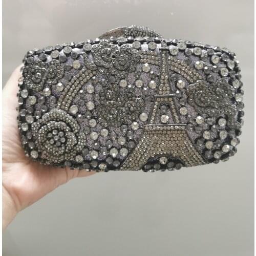Gold Grey Diamond Womans Gift Dinner Prom Evening Bag Female Crystal Cocktail Party Clutches Purses Lady Wedding Bridal Handbag