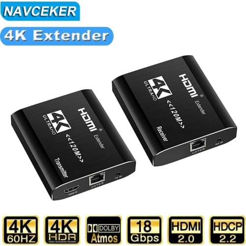 Navceker 120m HDMI Extender 4K IR Transmitter HDMI Extender RJ45 with Loop Out Cascade HDMI Extender Over Cat6 For PS4 Monitor