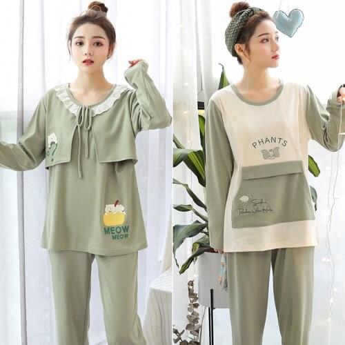 3 Color Cotton Maternity Nursing Pajamas Sets Spring Autumn Breastfeeding Robe For Pregnant Women Pregnancy Sleepwear Lounge