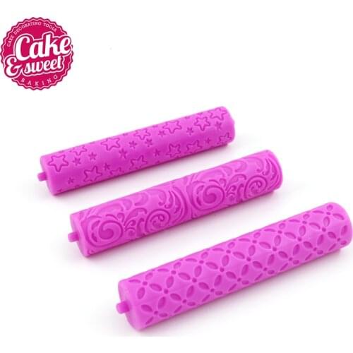 3Pcs Kitchen Rolled Fondant Tools Impression Rolling Pin Cupcake Decorating Roller Cake Decorating Tools Mini Baking Cook Tools