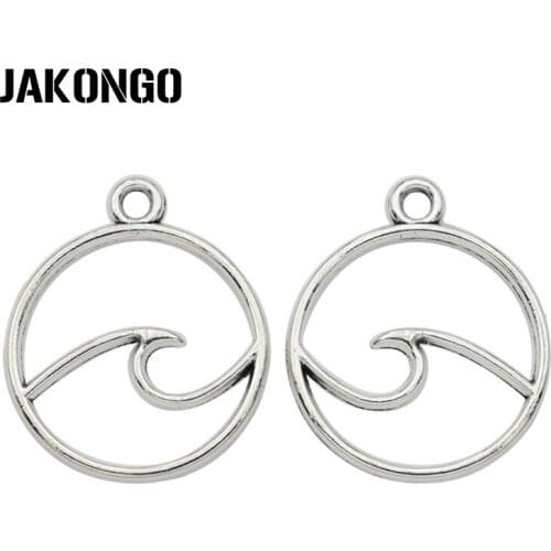 80pcs Antique Silver Plated Wave Charm Pendants for Bracelet Jewelry Making Accessories DIY Craft 12mm