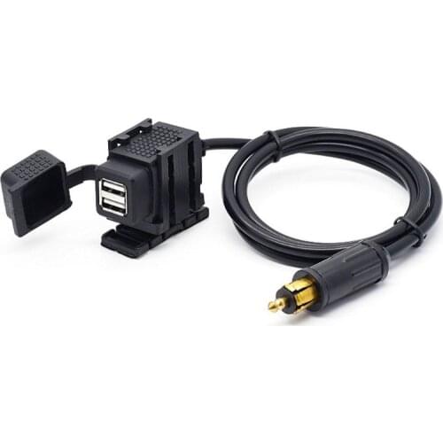 12V-24V Motorbike DIN Hella Powerlet Plug to 2.1A Dual USB Charger Socket Power Adapter for BMW Triumph Motorcycle Phone GPS