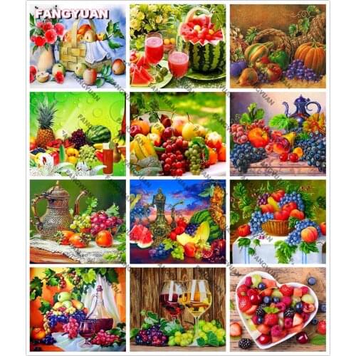 Diy 5D Diamond Painting Art Fruit Grape Scenery Mosaic Embroidery Diamond Cross Stitch Kits Kitchen Home Decoration Accessories