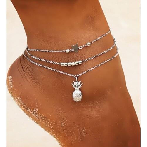 Simple Ankle Chain Pineapple Star Pendant Anklet Beaded Summer Beach Foot Jewelry Fashion Style Anklets for Women
