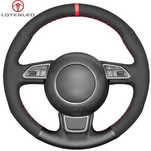 LQTENLEO Black Suede Genuine Leather Steering Wheel Cover For Audi A1 A3 A4 2015-2016 A7 2012-2018 S7 2013-2018 RS7 2014-2015