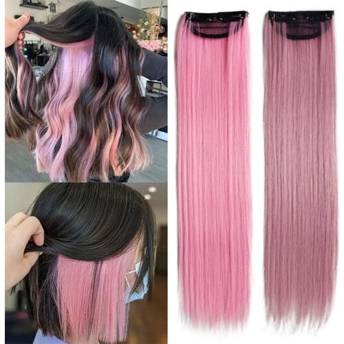 Long 22inch Synthetic Rainbow Clip In One Piece Straight Colored Clips Hairpieces 2 Clips With Net Hair 6PC/Set Hair Extensions