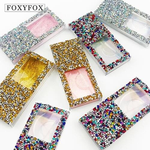 Foxyfox Empty diamond lash packaging rhinestone eyelash boxes mink eyelashes vendor 3d mink eyelashes boxes