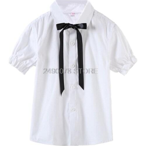 Kids Shirts for Girls Summer Petal Sleeve Blouses Child Solid Shirts School Girls White Tops 4 6 8 10 12 14 Years Teenage Blouse