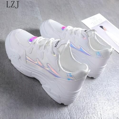 Women White Breathable Mesh Platform Sneakers Training Sports Shoes Summer Thick Sole Running Walking Sneaker Chunky Tennis Shoe