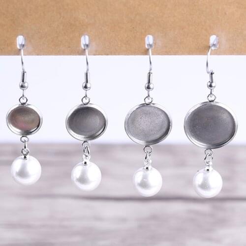 Reidgaller 5pairs Fit 10mm 12mm 14mm 16mm round cabochon earring base stainless steel blank bezel settings diy jewelry findings