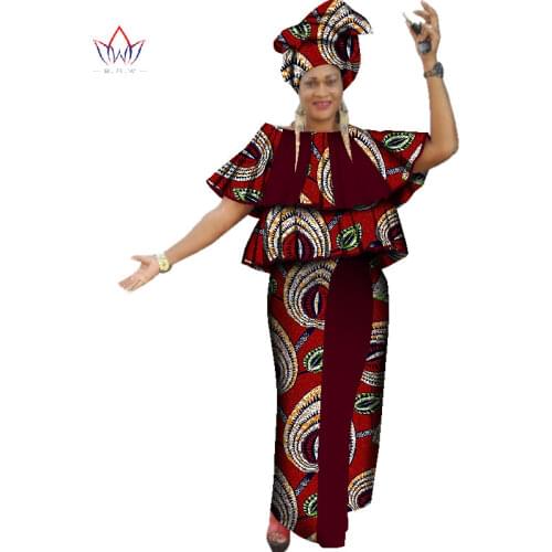 Summer Women Skirt African Dashiki Clothing 2 Piece Set Women African Shuffle Sleeve Maxi Print Skirt Plus Head Wear 6XL WY2269