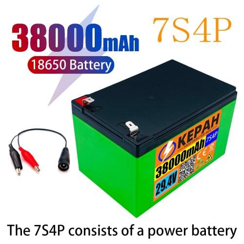 24V 7S 4P 38000 MAH high power 38ah 18650 lithium battery with BMS 29,4v electric bicycle battery for various tools