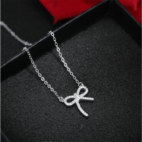 Sweet Temperament Bowknot 925 Sterling Silver Jewelry Full Of Crystal Exquisite Popular Clavicle Chain Necklaces N146