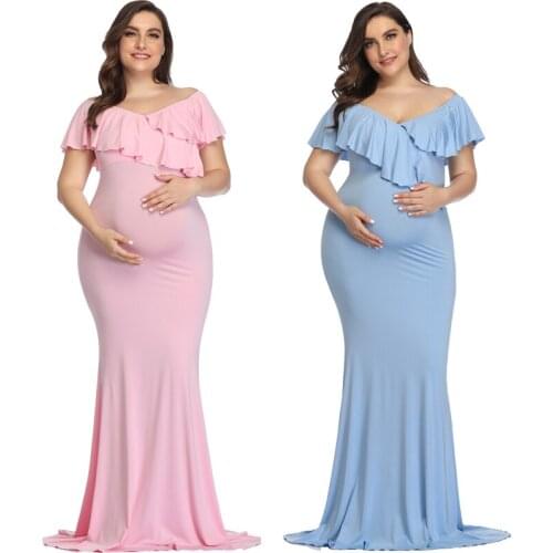 New Maternity Dresses Maternity Photography Props Plus Size Dress Elegant Fancy Cotton Pregnancy Photo Shoot Women Long Dress