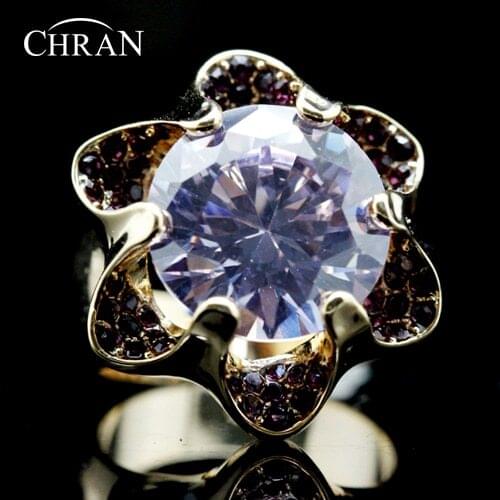Chran New Brand Cubic Zirconia Flower Wedding Rings for Women Charm Gold Color Birthday Stone Crystal Jewelry Rings