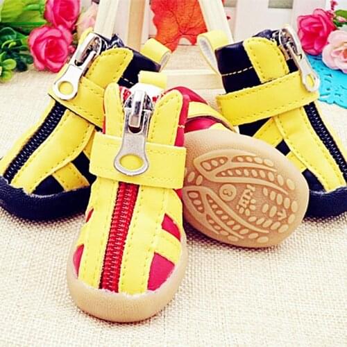 Small Dog Shoes Waterproof Autumn And Winter Sport Boots PU Pet Shoes For Dogs Gum Outsole Non-Skid 4PCS/SET