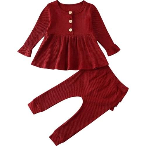 0-24M Infant Kids Baby Girl Clothes Knitted Tops Dress+Ruffle Leggings Pants Outfit
