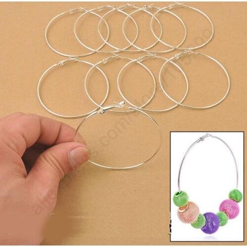 Wholesale 100PCS 40MM Making Jewelry Findings 925 Sterling Silver Basketball Wives Beads Circle Hoops Earrings