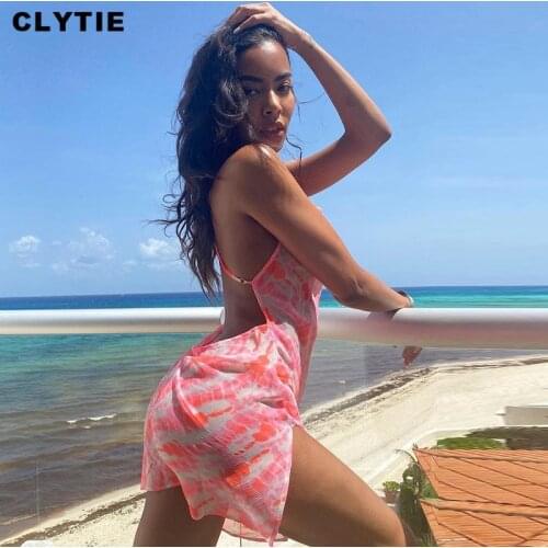 Clytie Sexy Beach style Print Dress Women 2021 New Spring Summer Ladies Streetwear Bodycon Backless Dresses