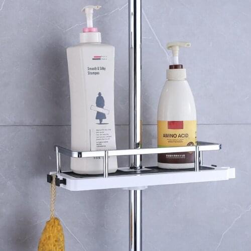 Shower Head Lifting Rod Holder Shower Storage Rack Organizer Bathroom Pole Shelves Shampoo Tray Stand Single Tier No Drilling