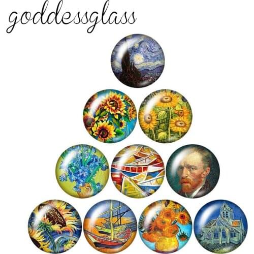 Beauty OilPainttings SunFlowers Lady Jesus 10pcs 12mm/18mm/20mm/25mm Round photo glass cabochon demo flat back Making findings