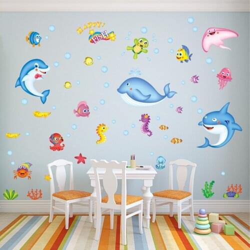 Submarine Coral Clusters Plants Wall Stickers DIY Whale Fish Wall Decals for Kids Room Bedroom House Decoration